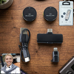 Portable Wireless Lavalier Microphone Dual Clip-On Mic Set (1 Set)