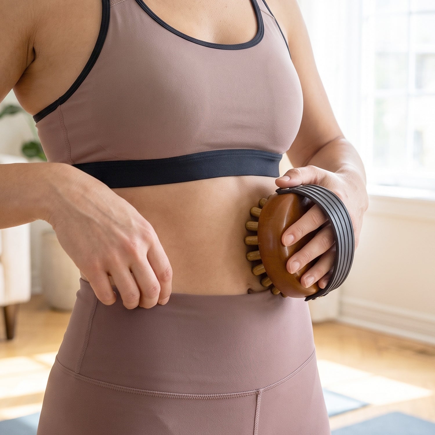Handheld Wooden Anti Cellulite Body Massager Brush with Strap (1 Pc)