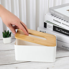 Tissue Box Desktop Stand Bamboo Tissue Cover Box Rectangular Paper Towel Holder Removable Tissue Dispenser for Bathroom Vanity Countertop Bedroom Car Holder Paper Towels Dispenser (1 Pc )
