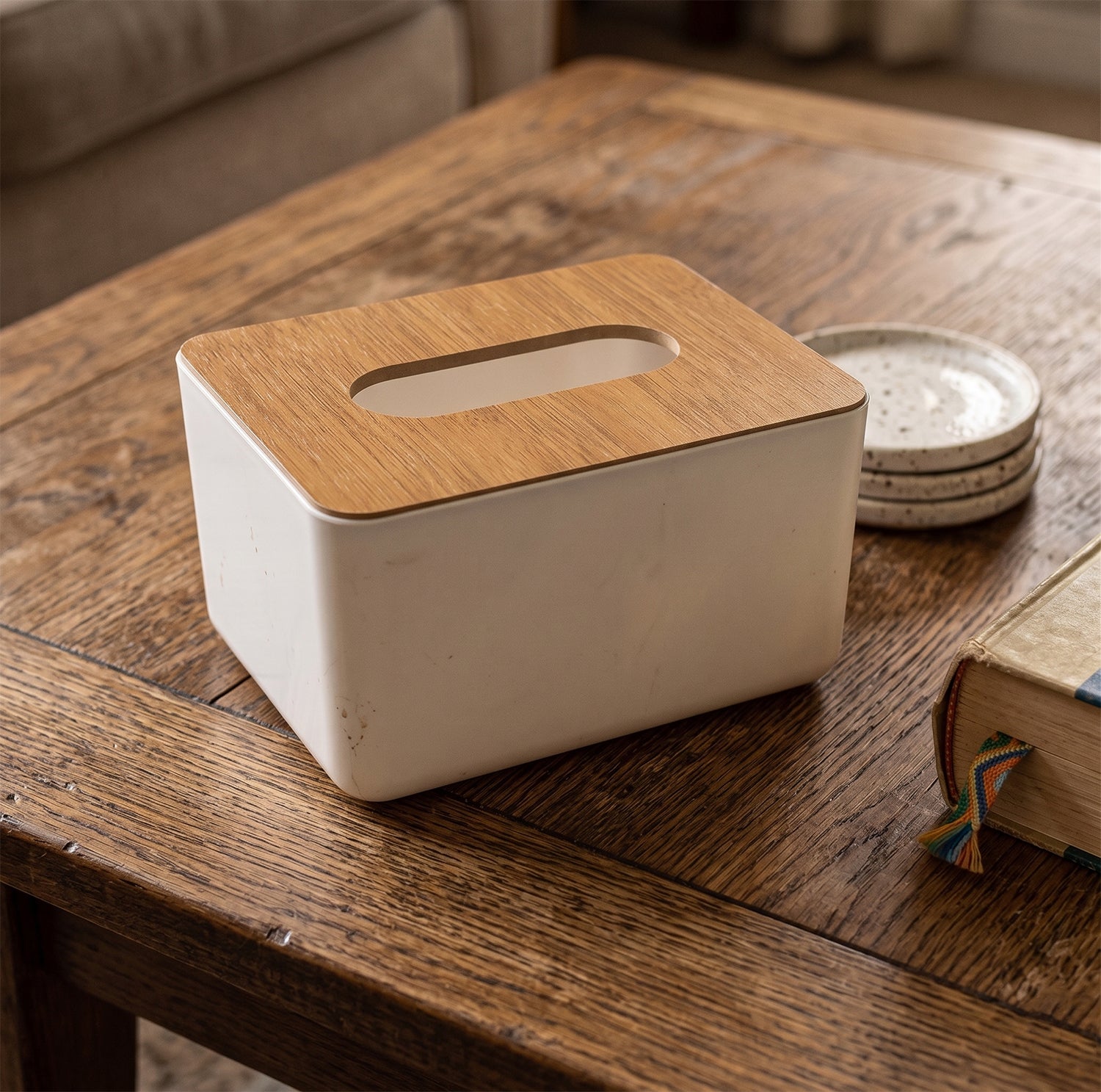 Tissue Box Desktop Stand Bamboo Tissue Cover Box Rectangular Paper Towel Holder Removable Tissue Dispenser for Bathroom Vanity Countertop Bedroom Car Holder Paper Towels Dispenser (1 Pc )