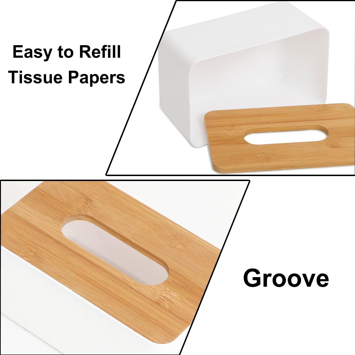 Tissue Box Desktop Stand Bamboo Tissue Cover Box Rectangular Paper Towel Holder Removable Tissue Dispenser for Bathroom Vanity Countertop Bedroom Car Holder Paper Towels Dispenser (1 Pc )