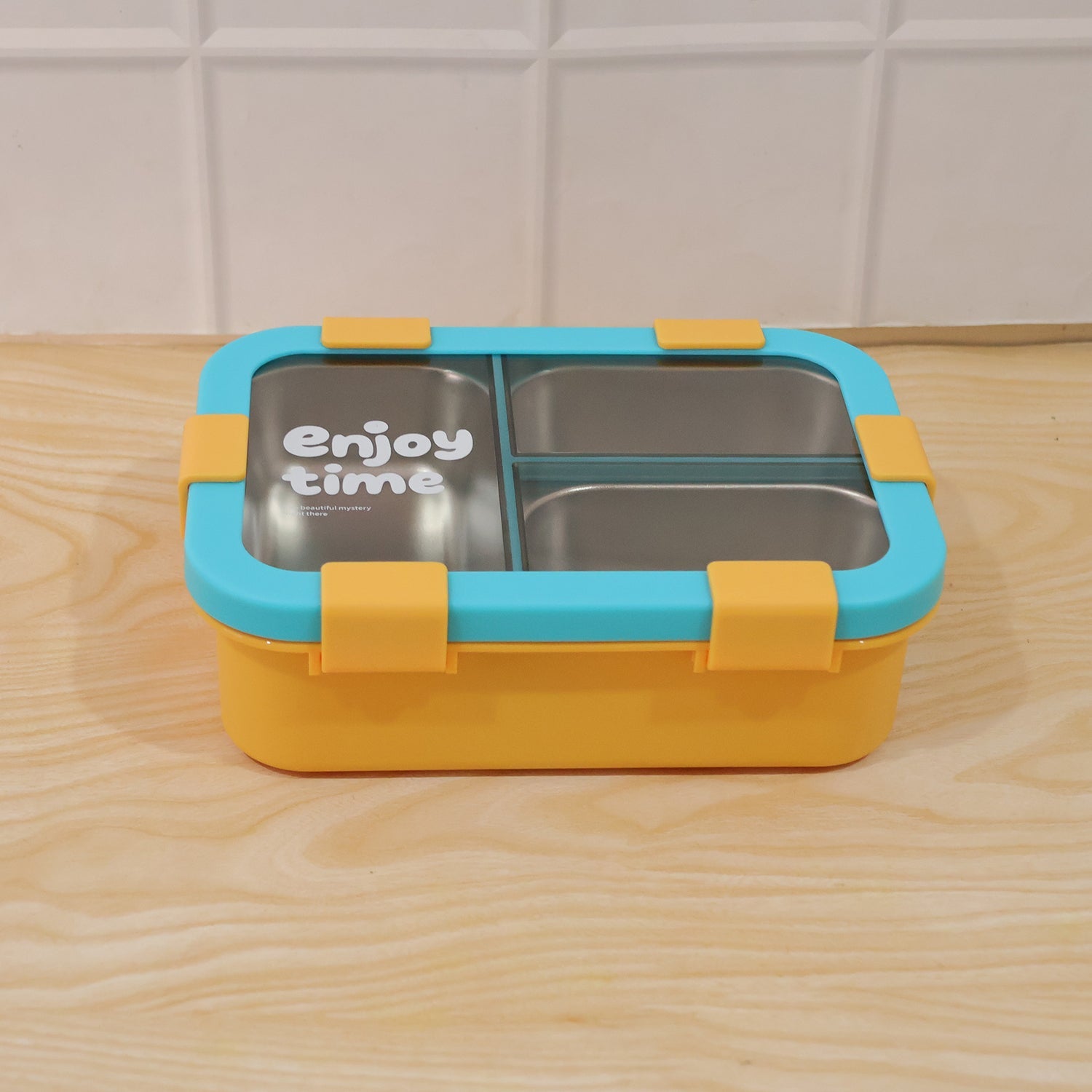 Airtight 3 Compartment Stainless Steel Lunch Box with Spoon & Fork – 600ml