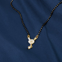 American Diamond Floral Mangalsutra â€“ Black Beaded Chain, Delicate Design for Women, Perfect for Gifting