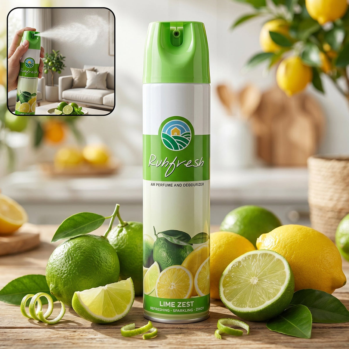 Rubfresh Lime Zest Air Freshener Spray 220 ML bottle