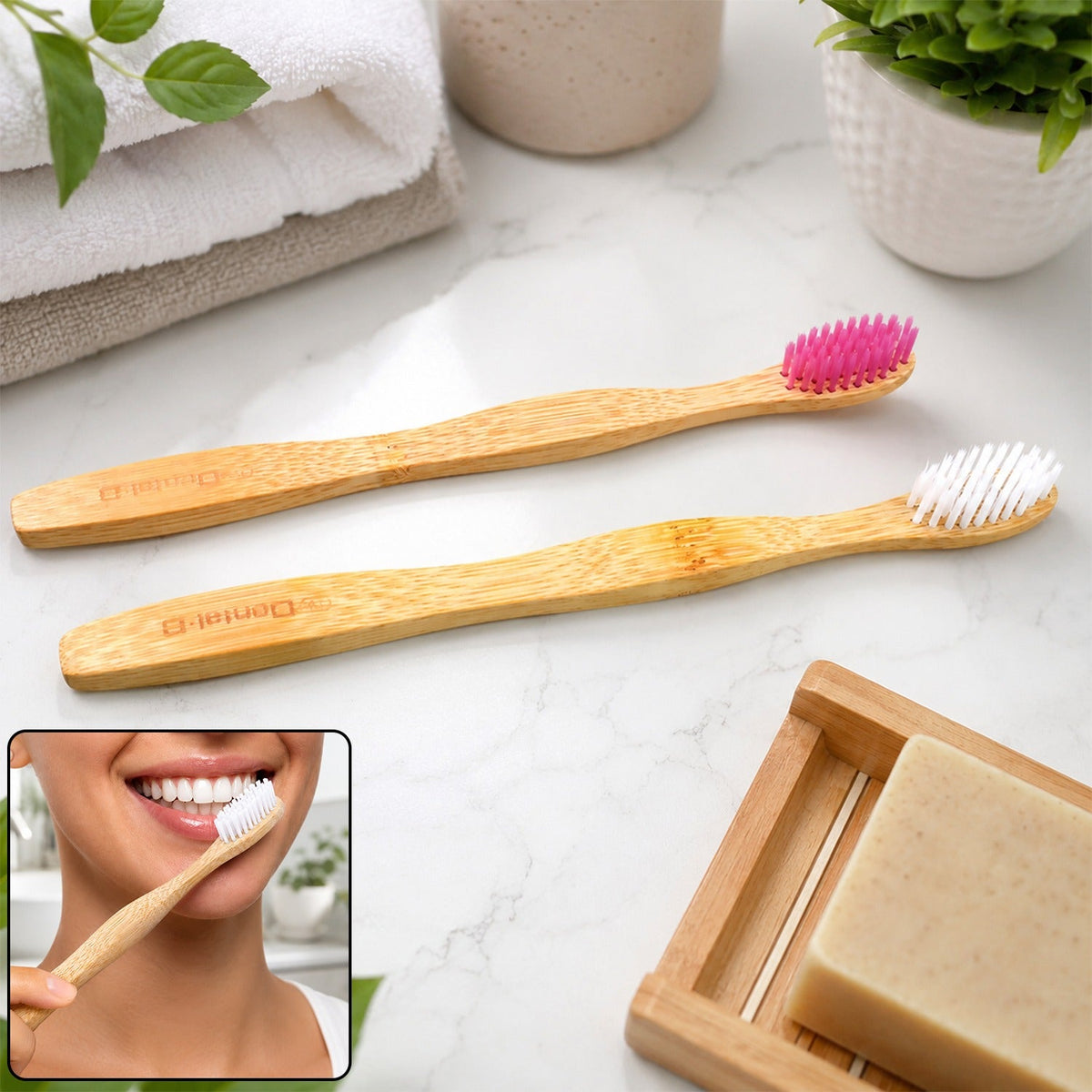 Bamboo toothbrush set 2 pack
