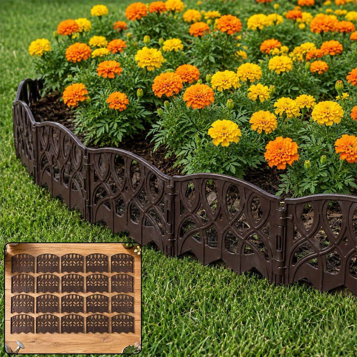 Decorative Garden Fence Border Set - 20 Interlocking Panels