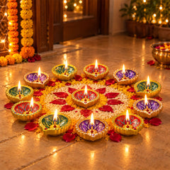Multicolour Lotus Motif Diyas