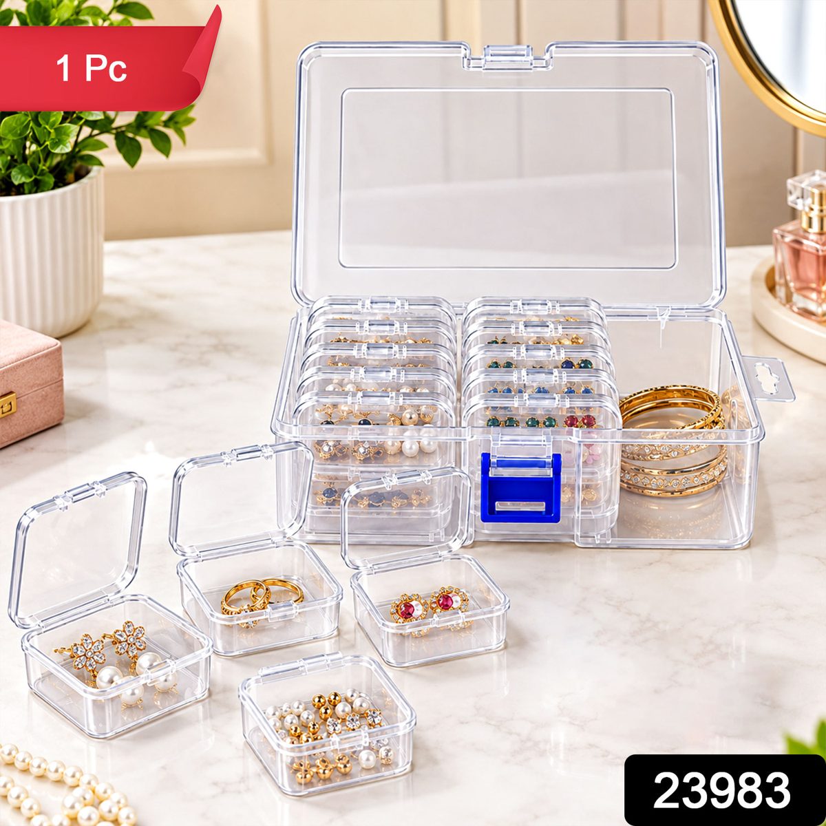 Transparent Compartment Storage Box with Removable Mini Cases (1 Pc)