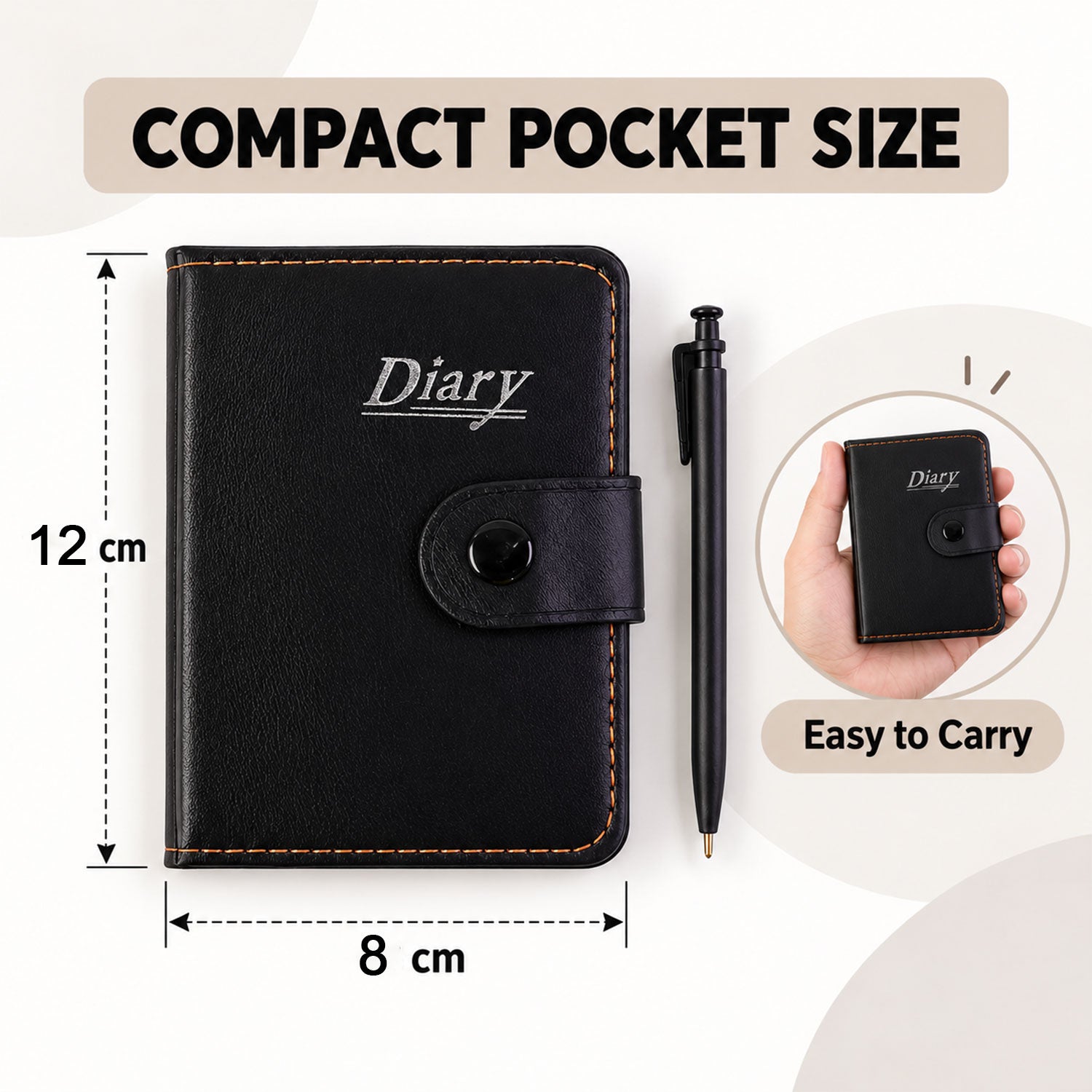Lined Pocket Notebook Diary with Pen and Snap Closure (1 Pc, 12 x 8 Cm)