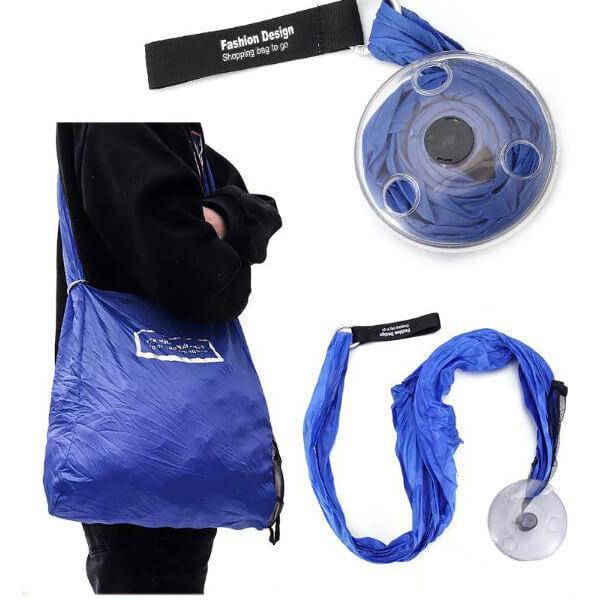 Blue portable disc design foldable shopping bag compact for travel