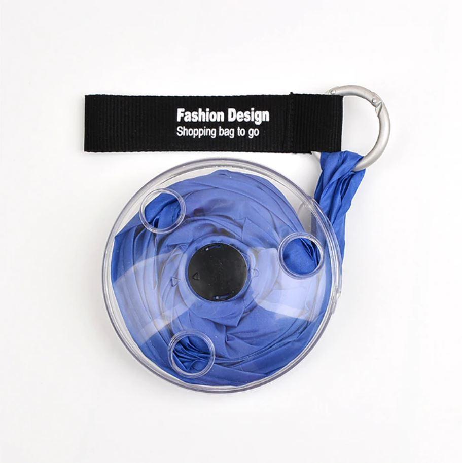 Blue foldable grocery shopping bag display