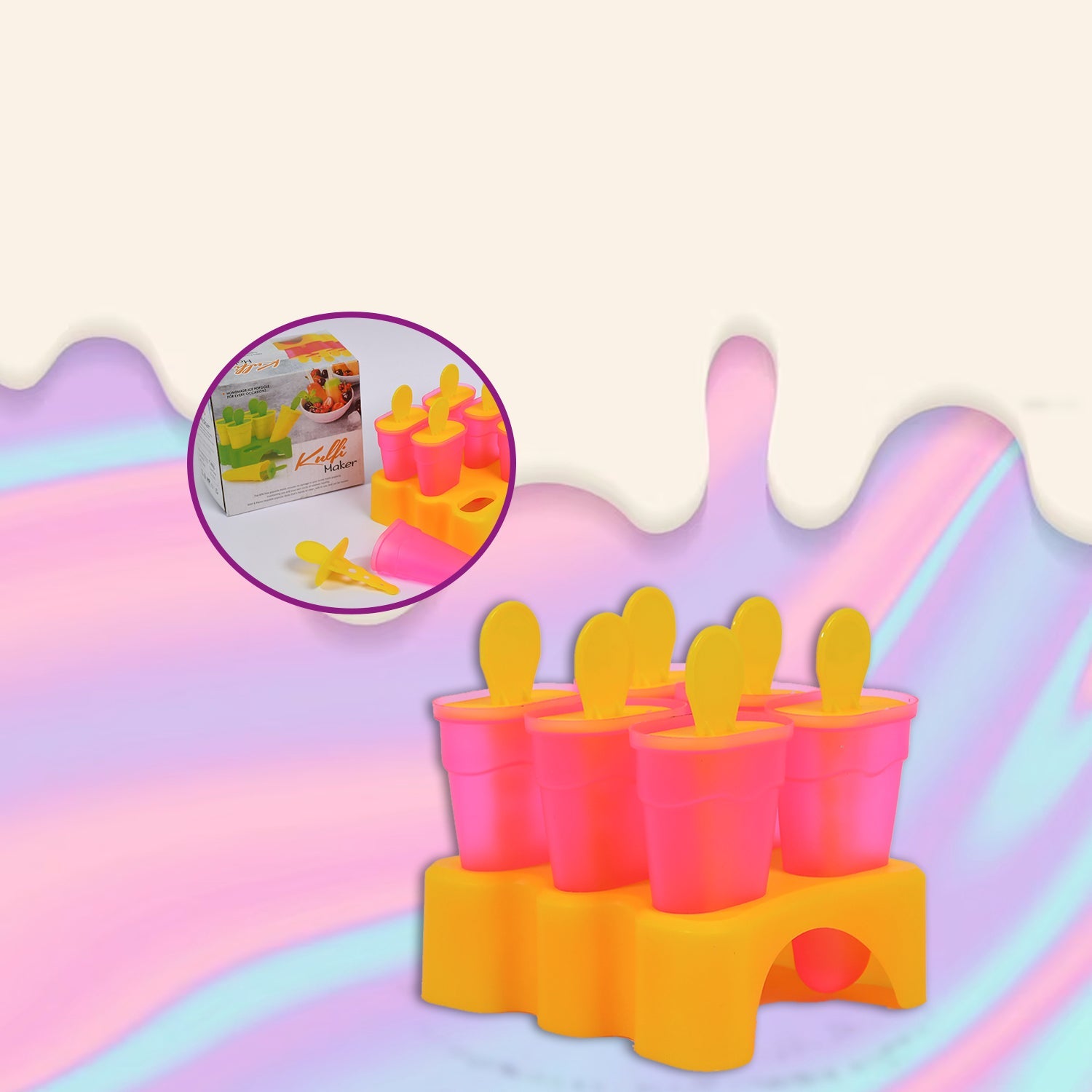 Plastic kulfi moulds close-up view