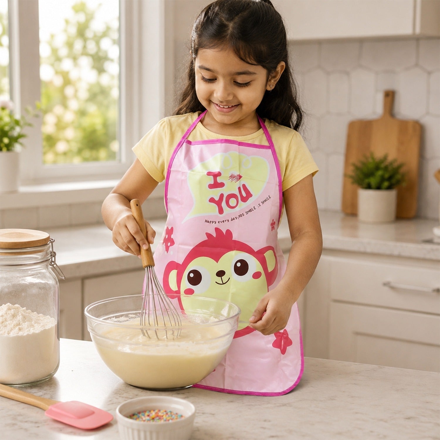 Waterproof kids kitchen apron with cute cartoon print