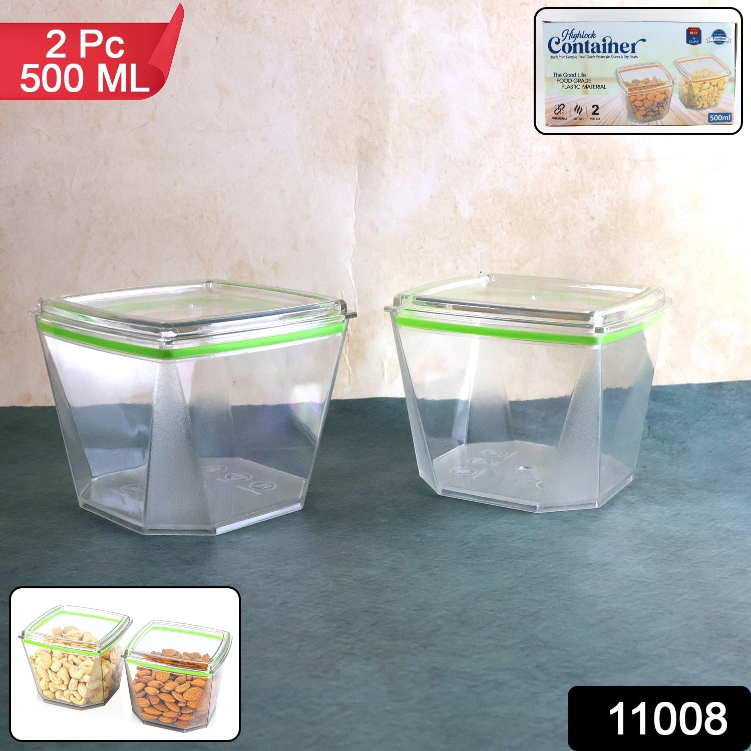 Leak-Proof Food Storage Containers with Green Lids