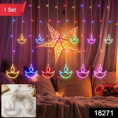 Diya shaped LED curtain lights, set of 12