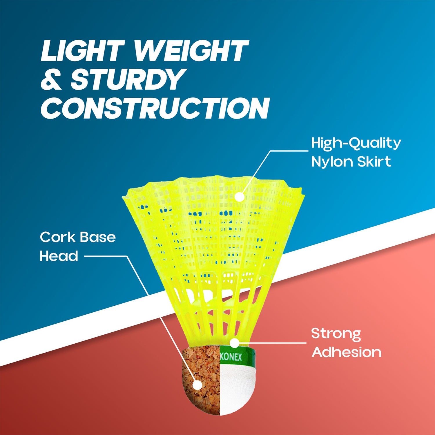Konex plastic shuttlecock angled to show design