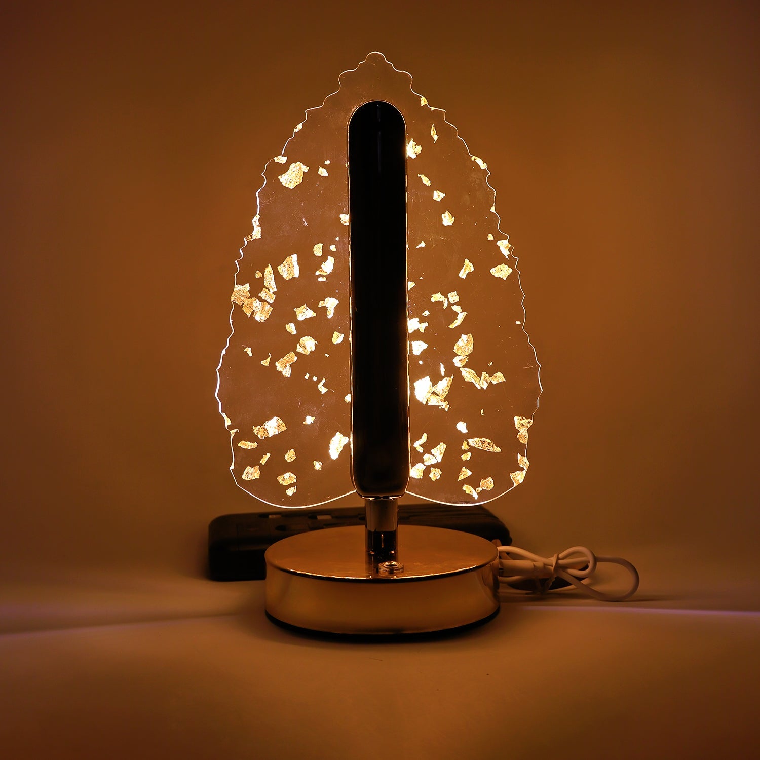 Golden Crystal Leaf-Shaped LED Table Lamp with USB Charging