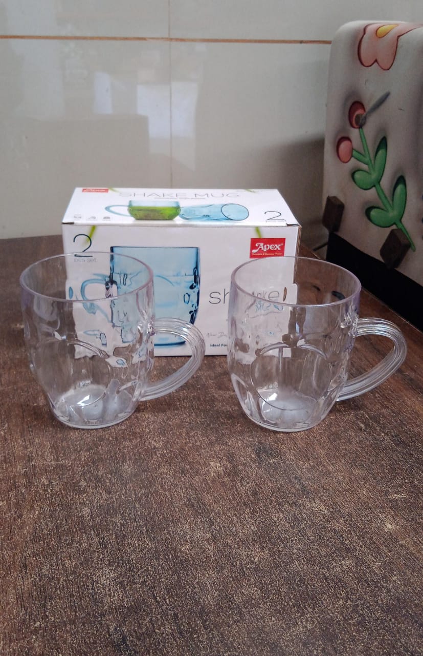 Side view of clear Apex Shake Mug showing handle and texture