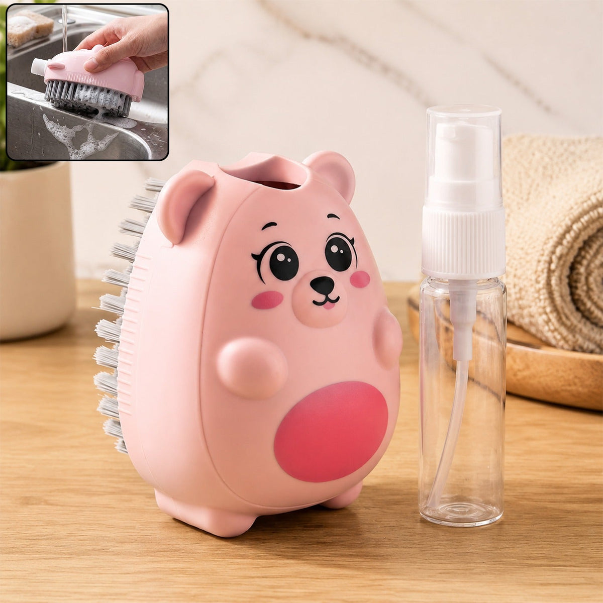 Built-In Soap Dispenser Cleaning Brush for Kitchen & Bath