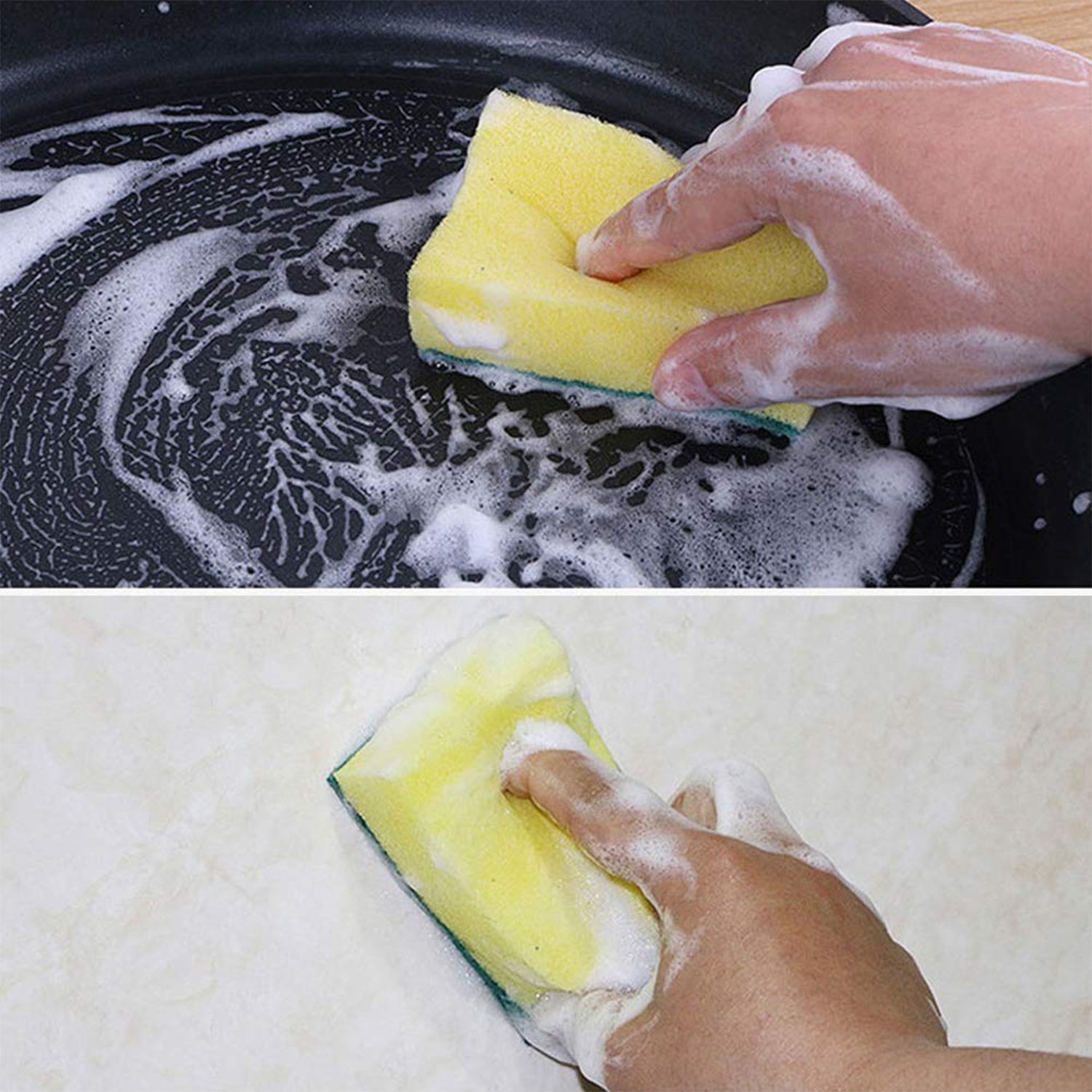 2-in-1 multi-purpose scrub sponge on kitchen counter