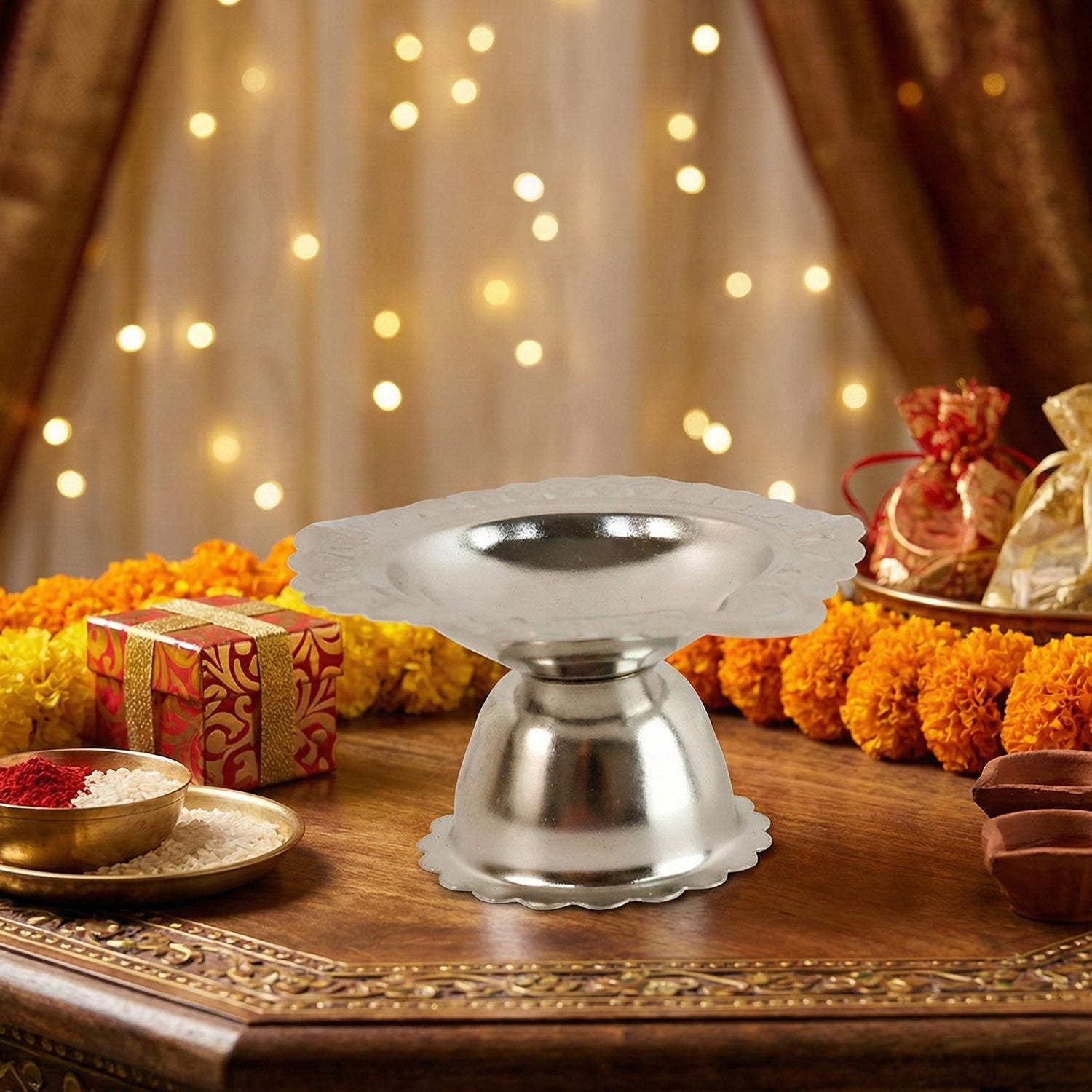 Stainless Steel Traditional Puja Diya Stand  (1 Pc)
