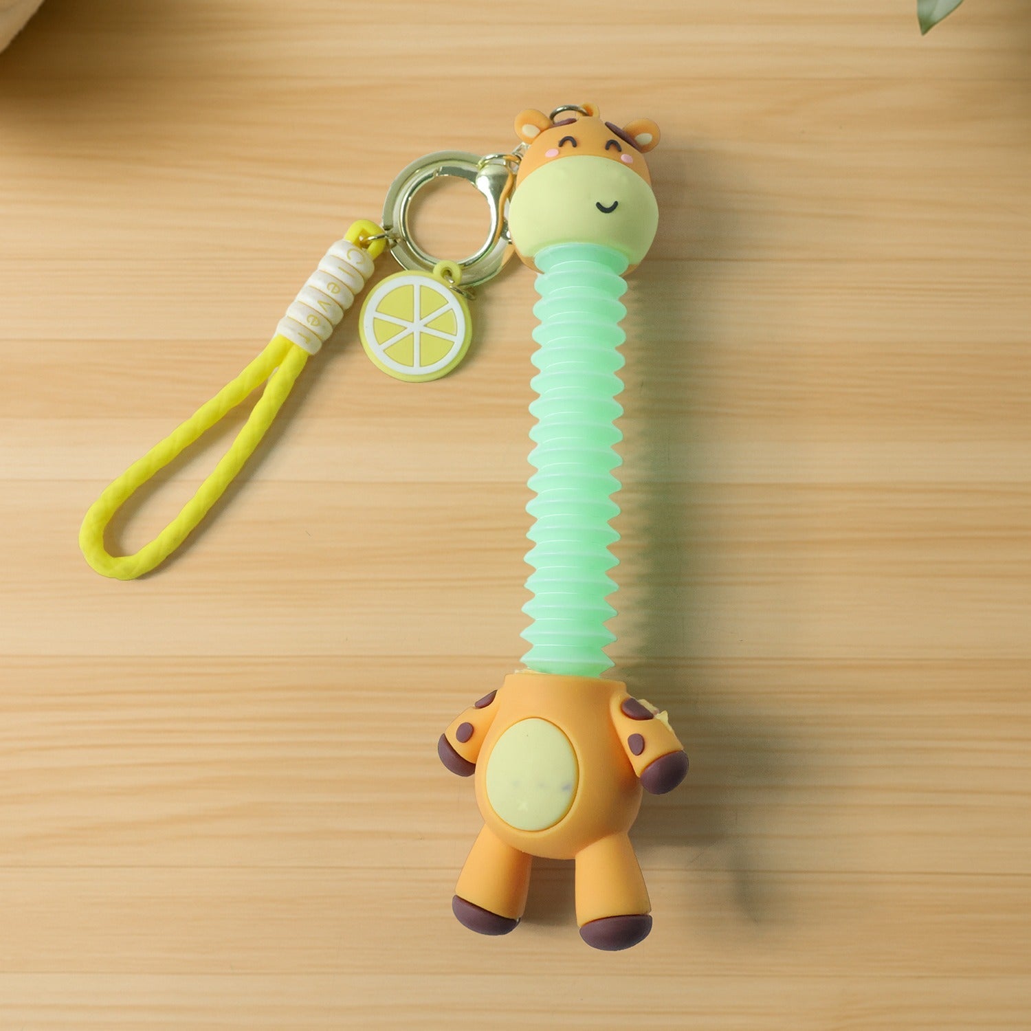 Cute giraffe keychain with spring neck & wrist strap