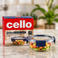 Cello 400ml Round Glass Food Storage Container with Smart Lock Lid (1 Pc)