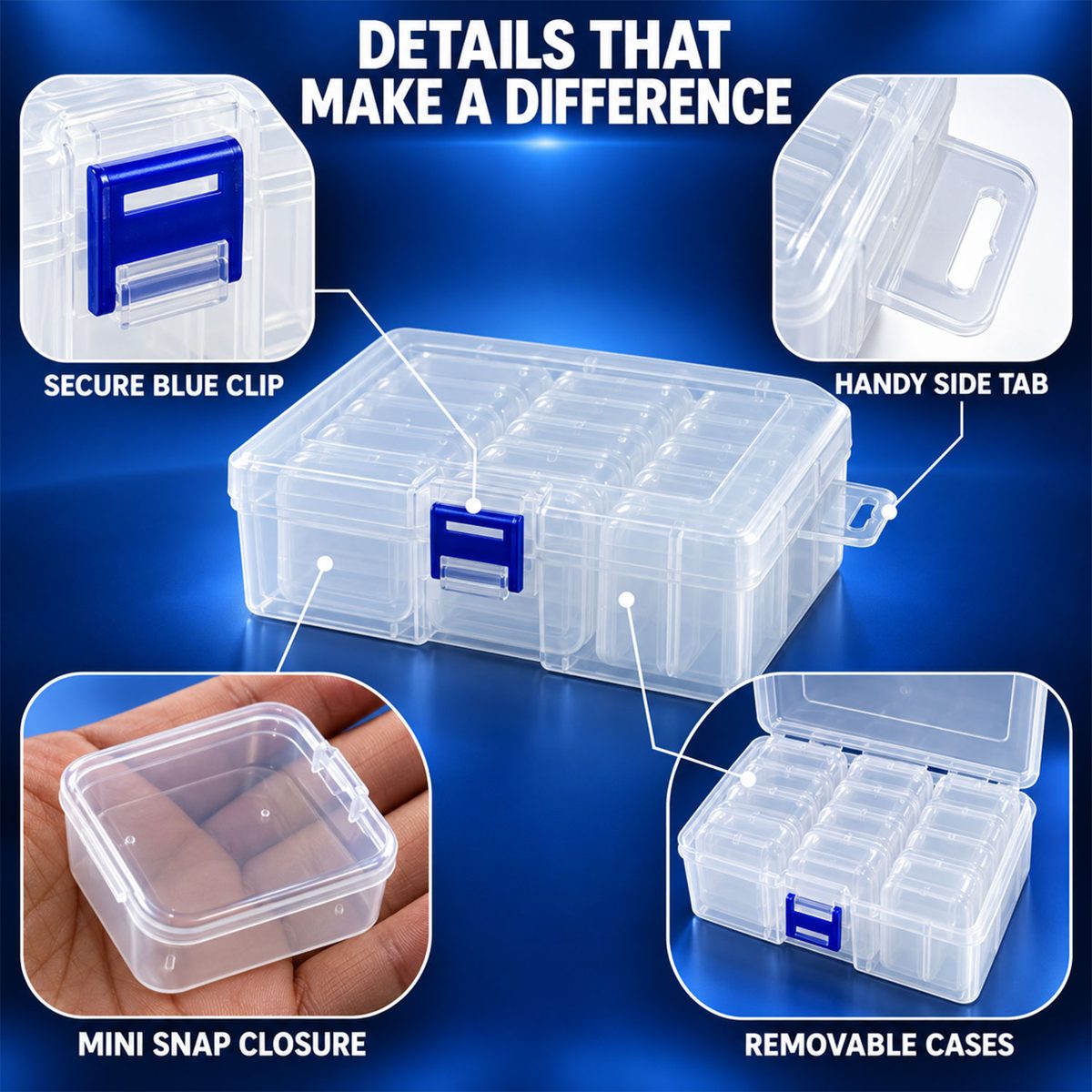 Transparent Compartment Storage Box with Removable Mini Cases (1 Pc)