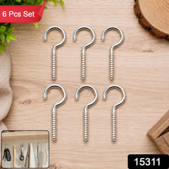 Stainless Steel Eye Hooks Heavy Duty 6-Piece Screw Set