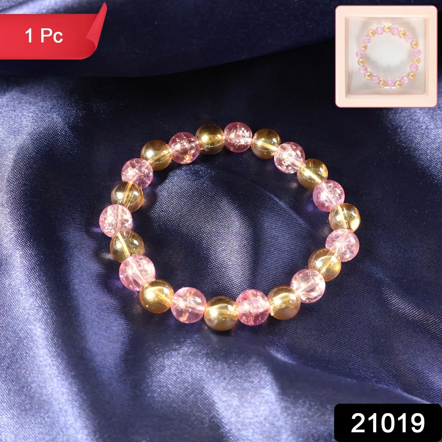 Stretchable elastic dual-tone crystal beaded bracelet on wrist