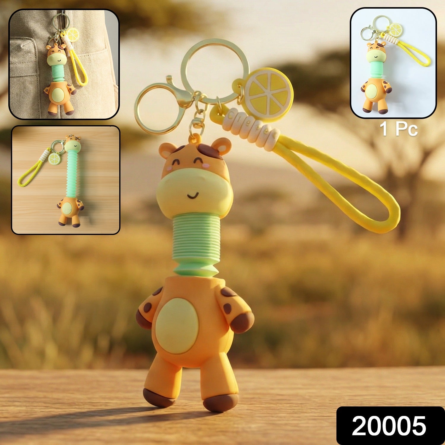Giraffe keychain with wrist strap attached