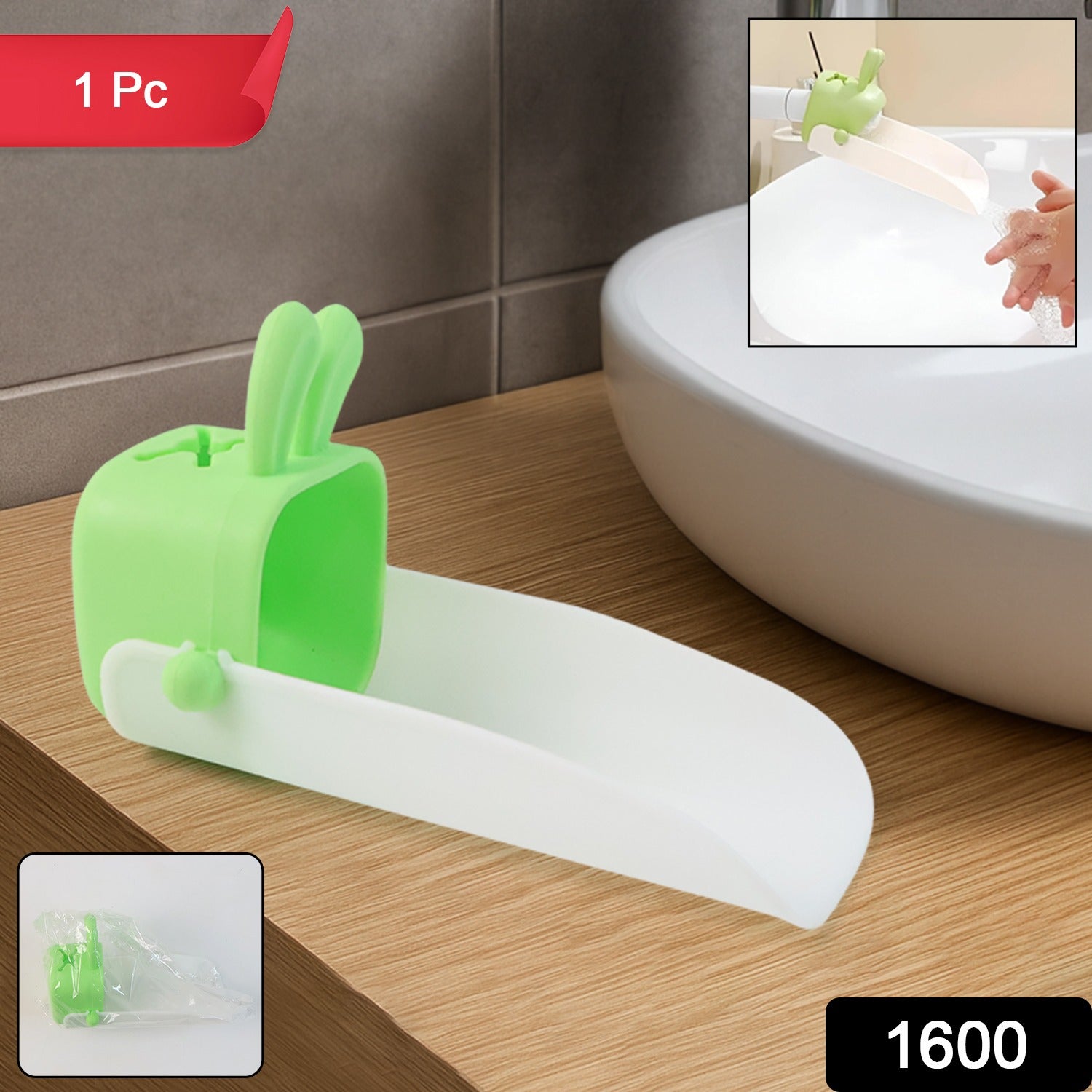 Colorful silicone faucet handle extenders for kids in bathroom setting