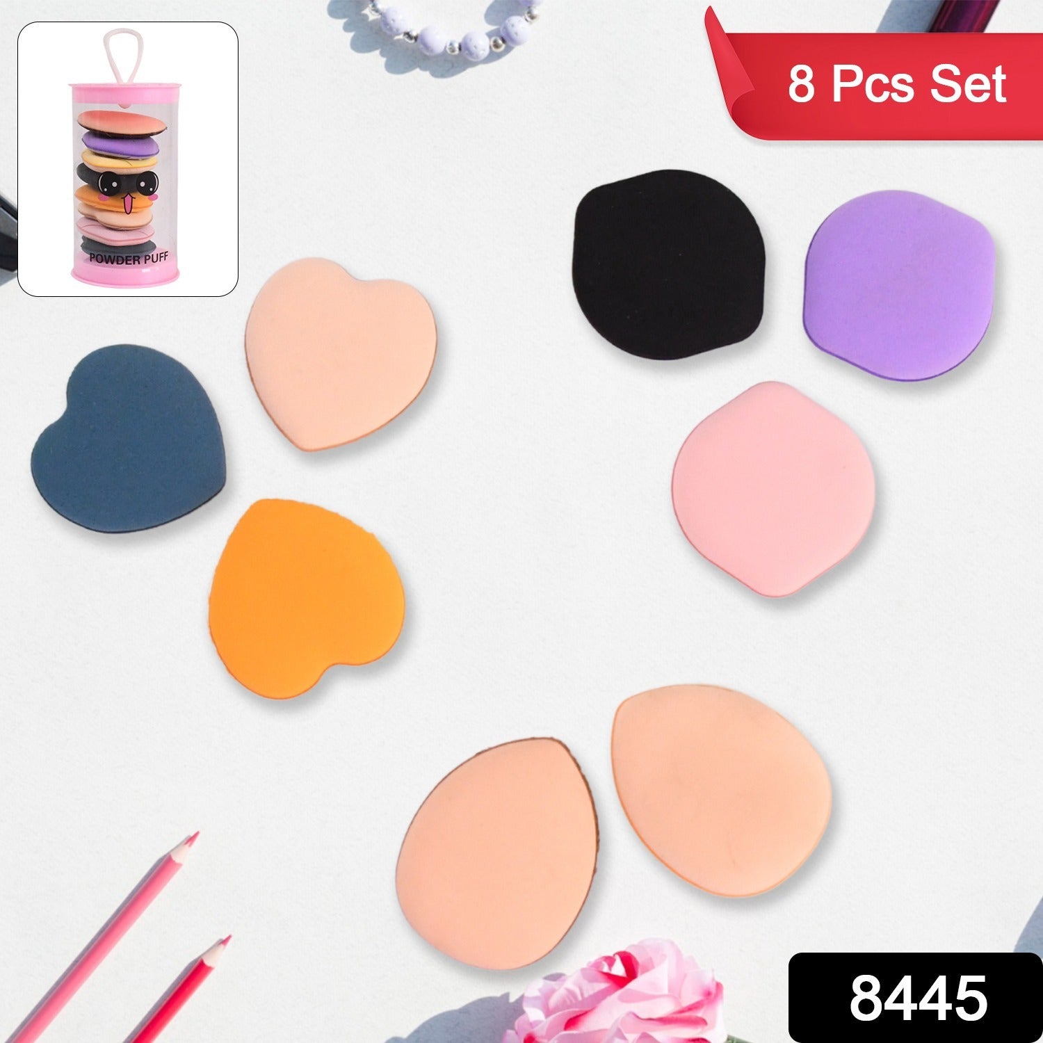 Close up of Mini Finger Makeup Powder Puffs in multicolor