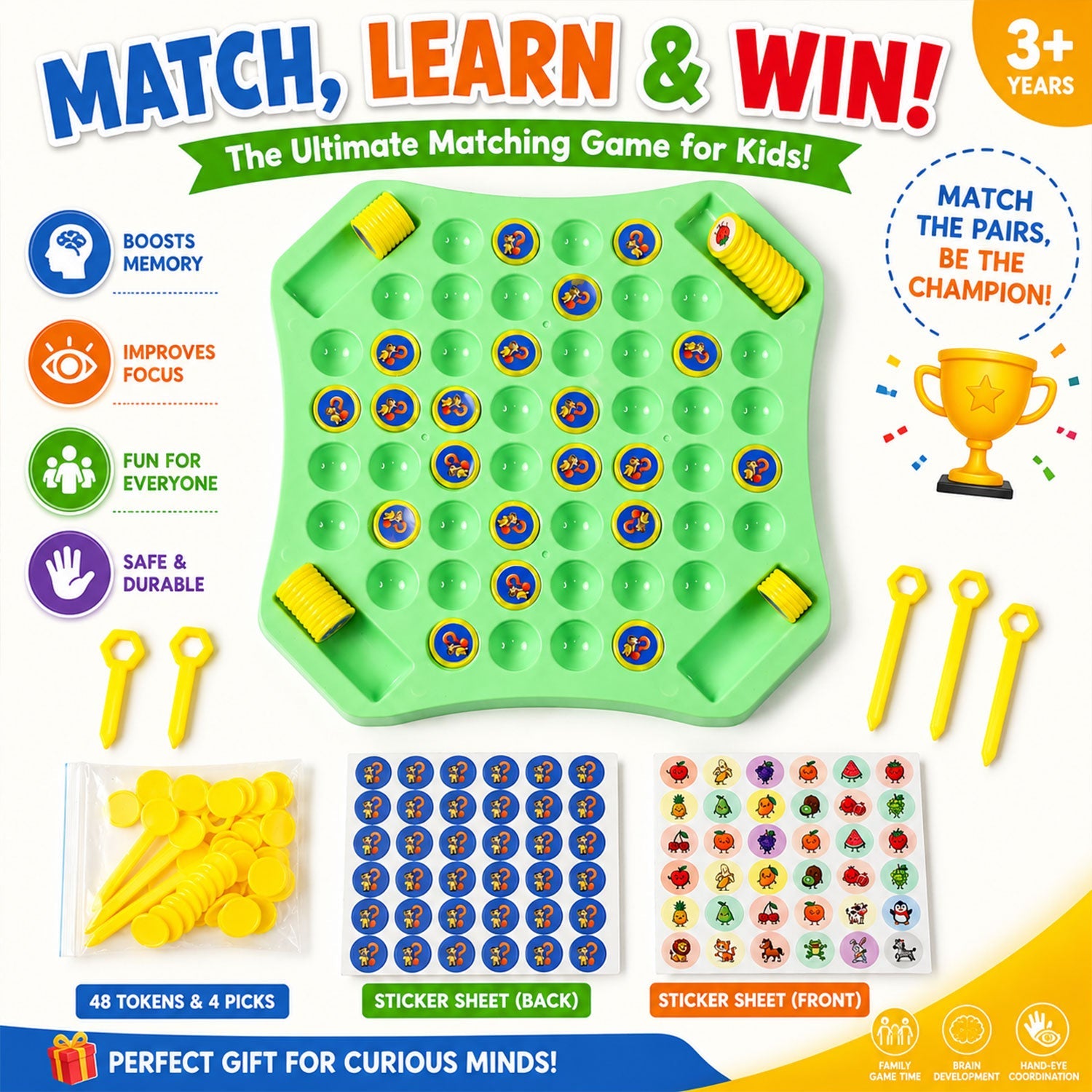 Child's hand playing the Flip & Match memory game