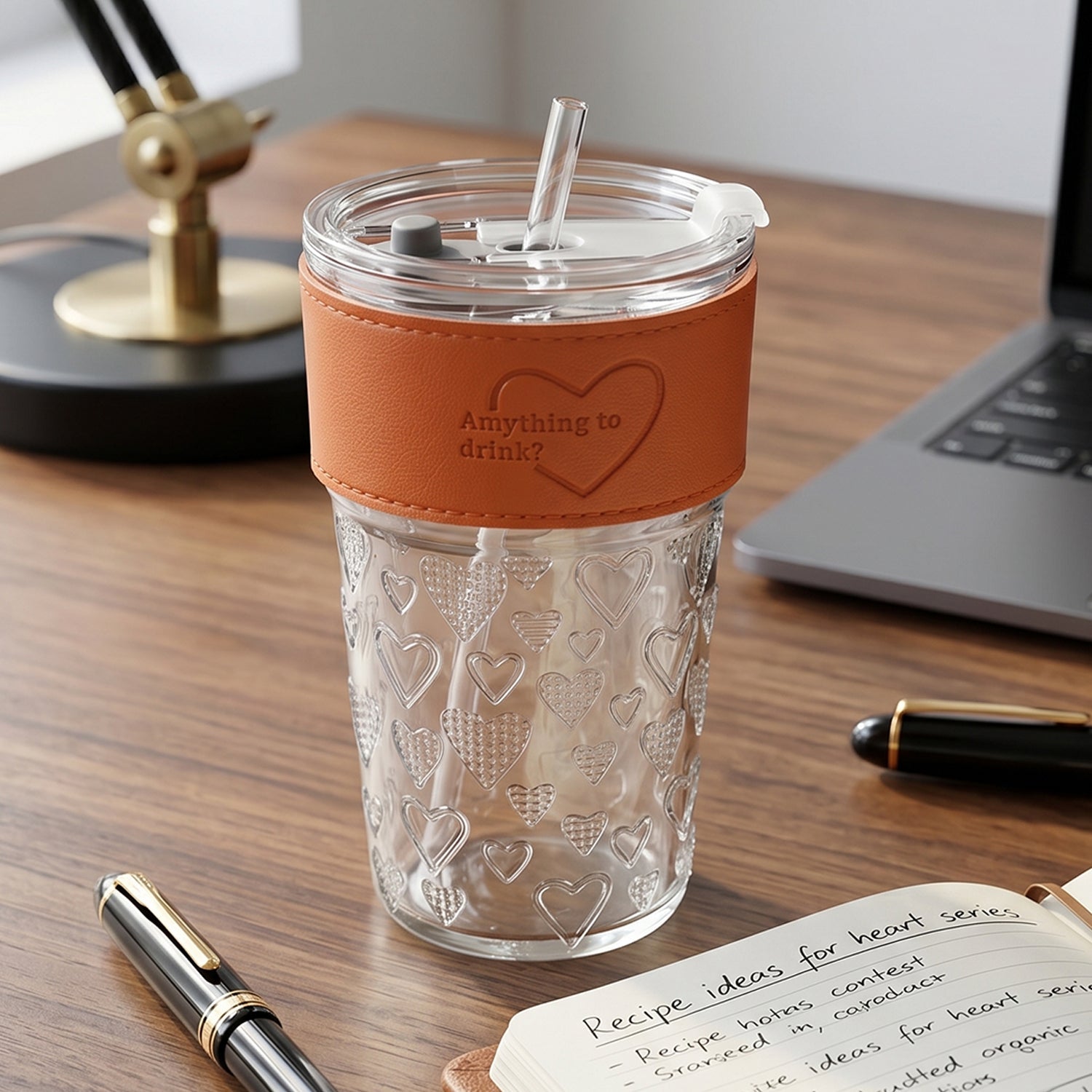 Glass tumbler on a desk with plants, ideal for home/office