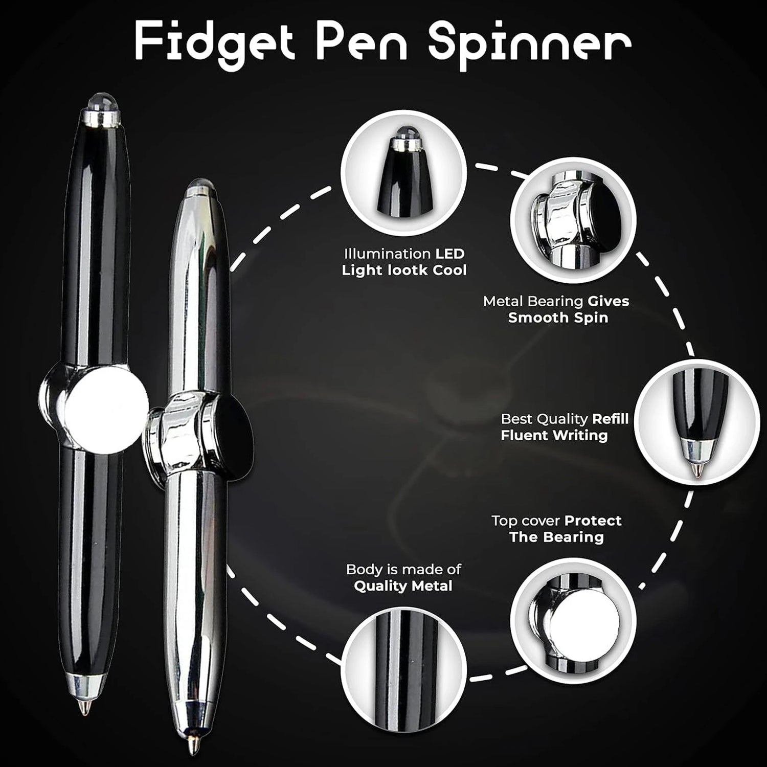 Premium Hand Spinner Pen with LED Light (1 Pc)