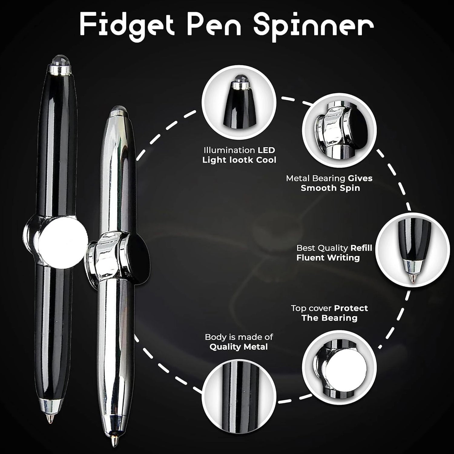 Multifunction Hand Spinner Pen with LED Light (1 Pc)