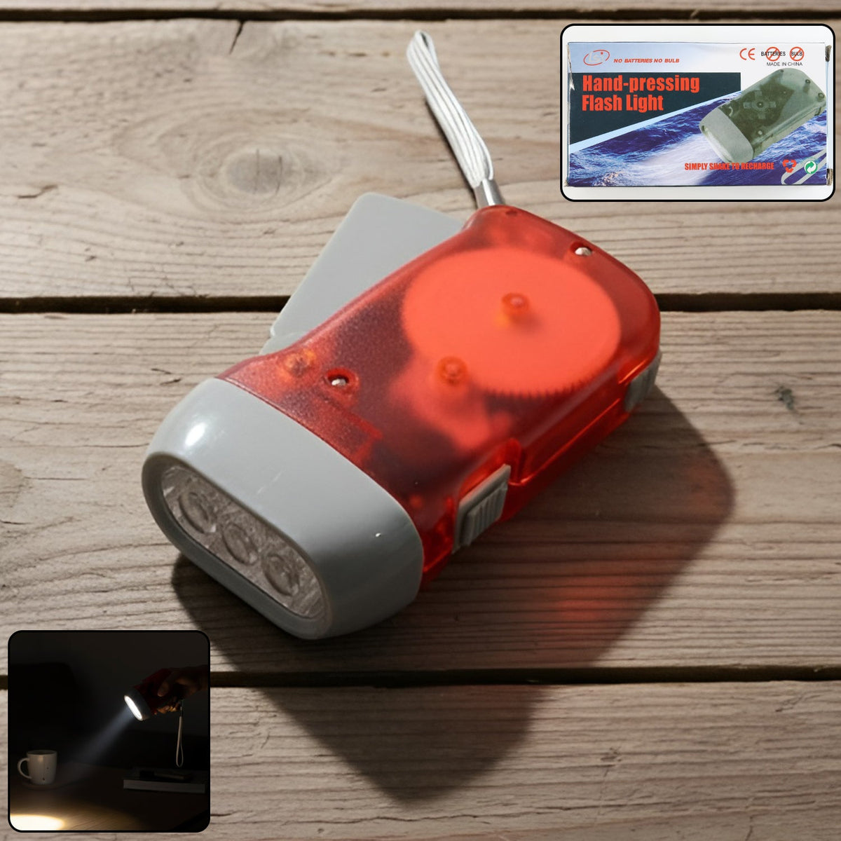 2-LED Hand Press Torch â€“ Battery-Free Hand Crank Flashlight