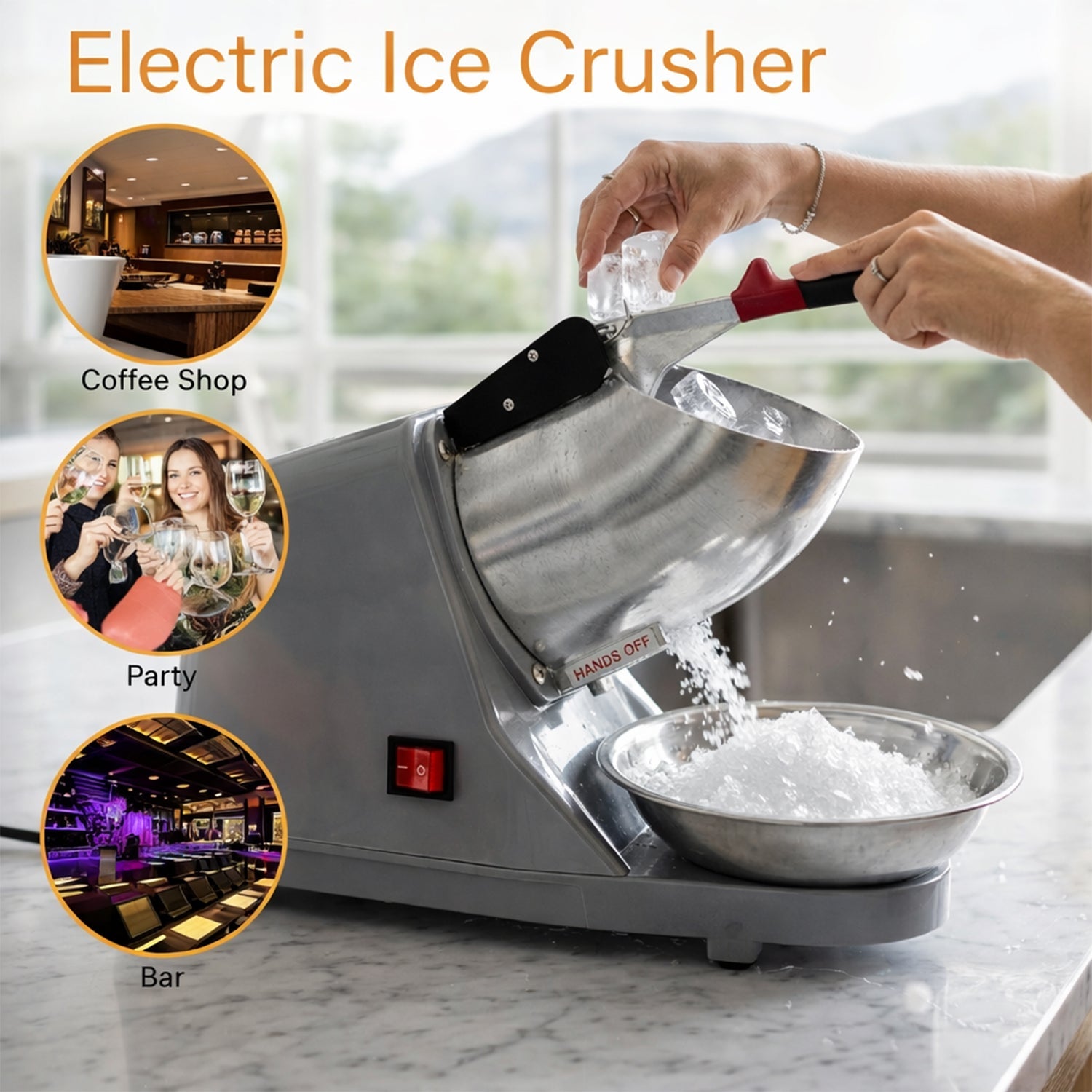 Electric snow cone ice crusher machine operating
