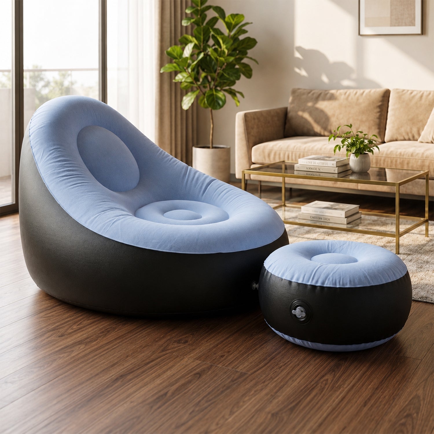 Inflatable Sofa Chair with Footstool and Pump Set