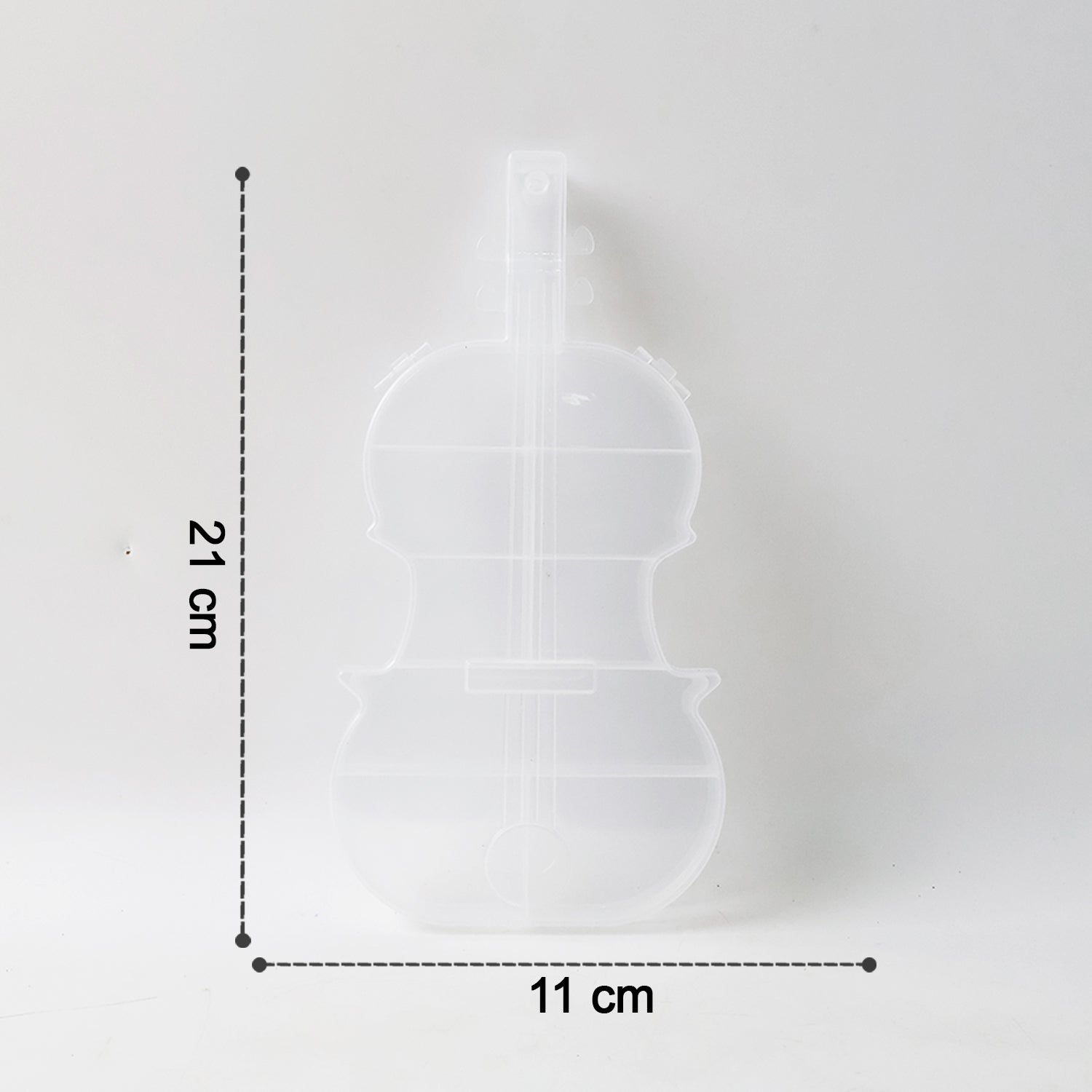 Multi-compartment violin-shaped storage case for beads and buttons