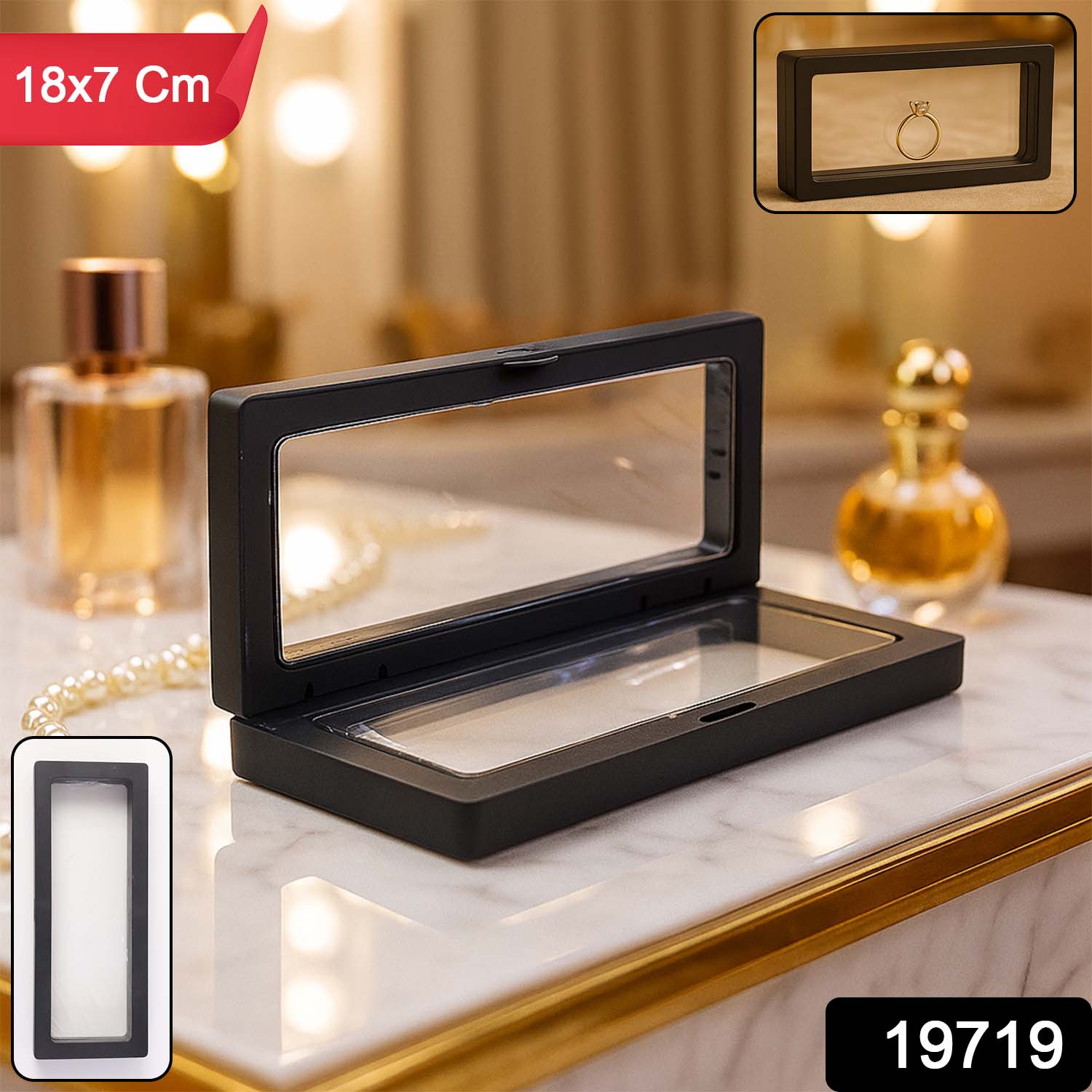 Open transparent jewelry display box 18x7cm