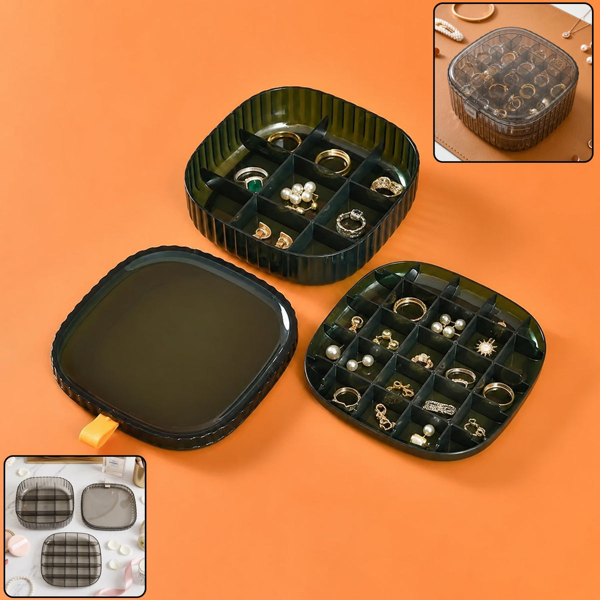 Plastic Multi-Compartment Jewelry Organizer Box, Stackable Ring Storage (1 Set)