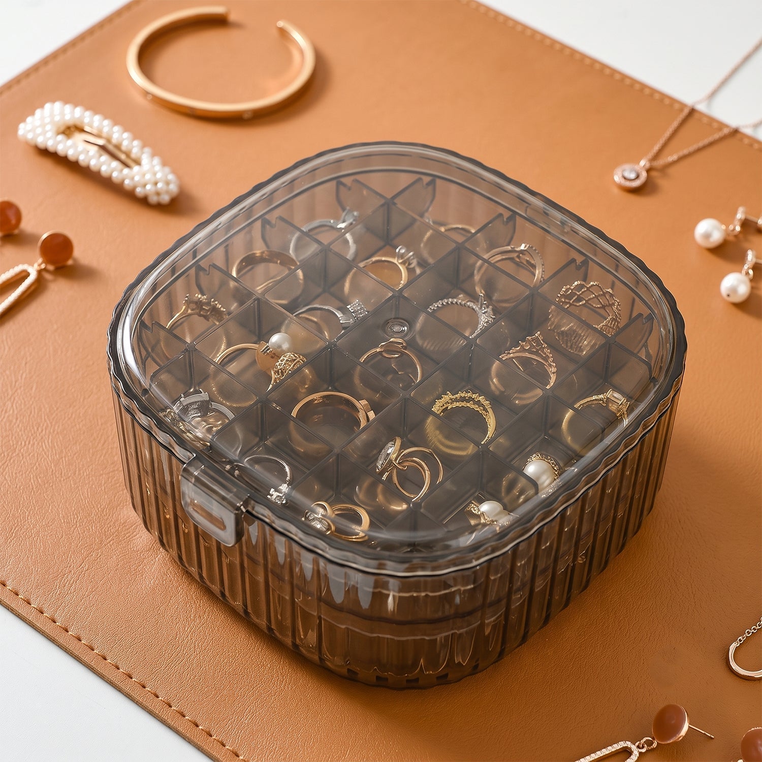 Plastic Multi-Compartment Jewelry Organizer Box, Stackable Ring Storage (1 Set)