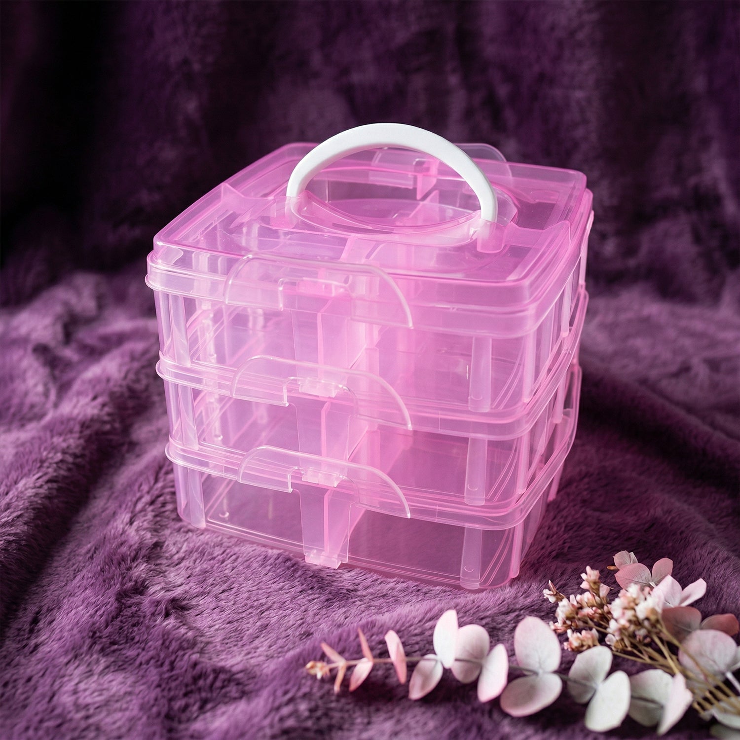 Portable clear plastic storage box with handle