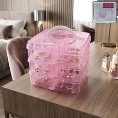 3-tier clear craft storage box with adjustable compartments