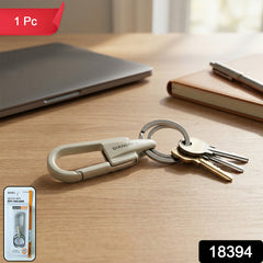 Close-up of metal carabiner clip keychain
