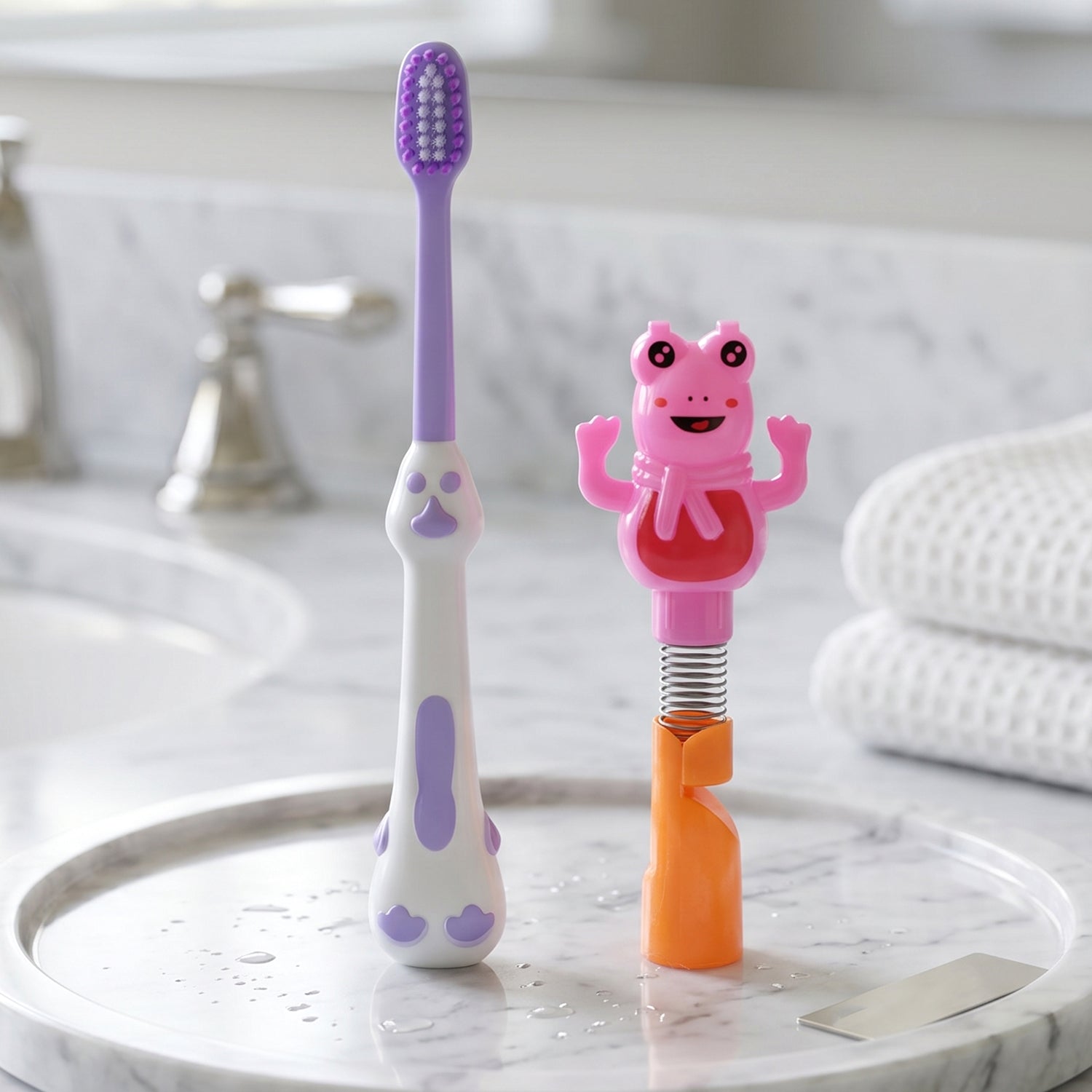 Kids Cartoon Spring Frog toothbrush soft bristles close-up