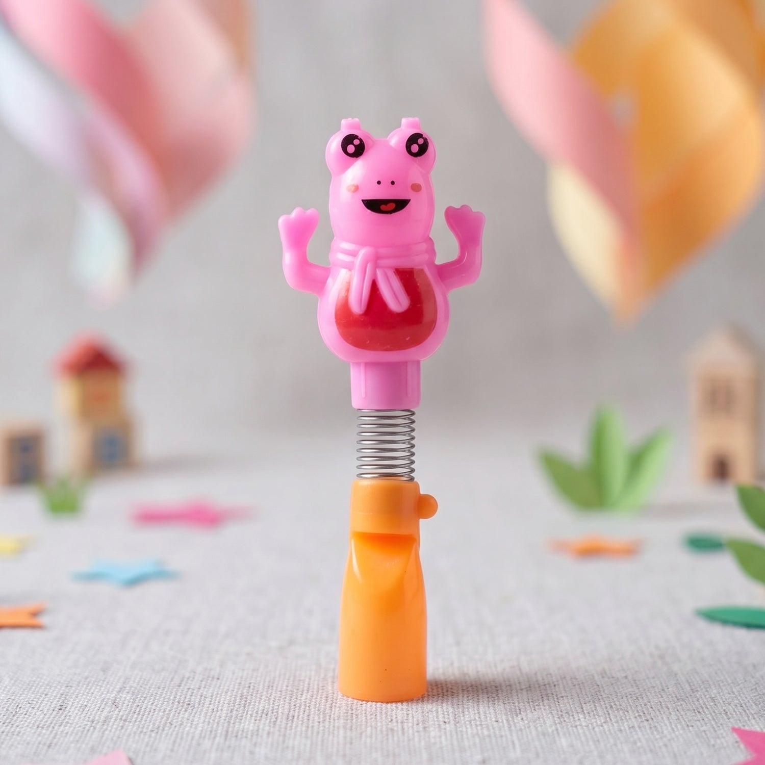 Kids Cartoon Spring Frog toothbrush with spring toy detail