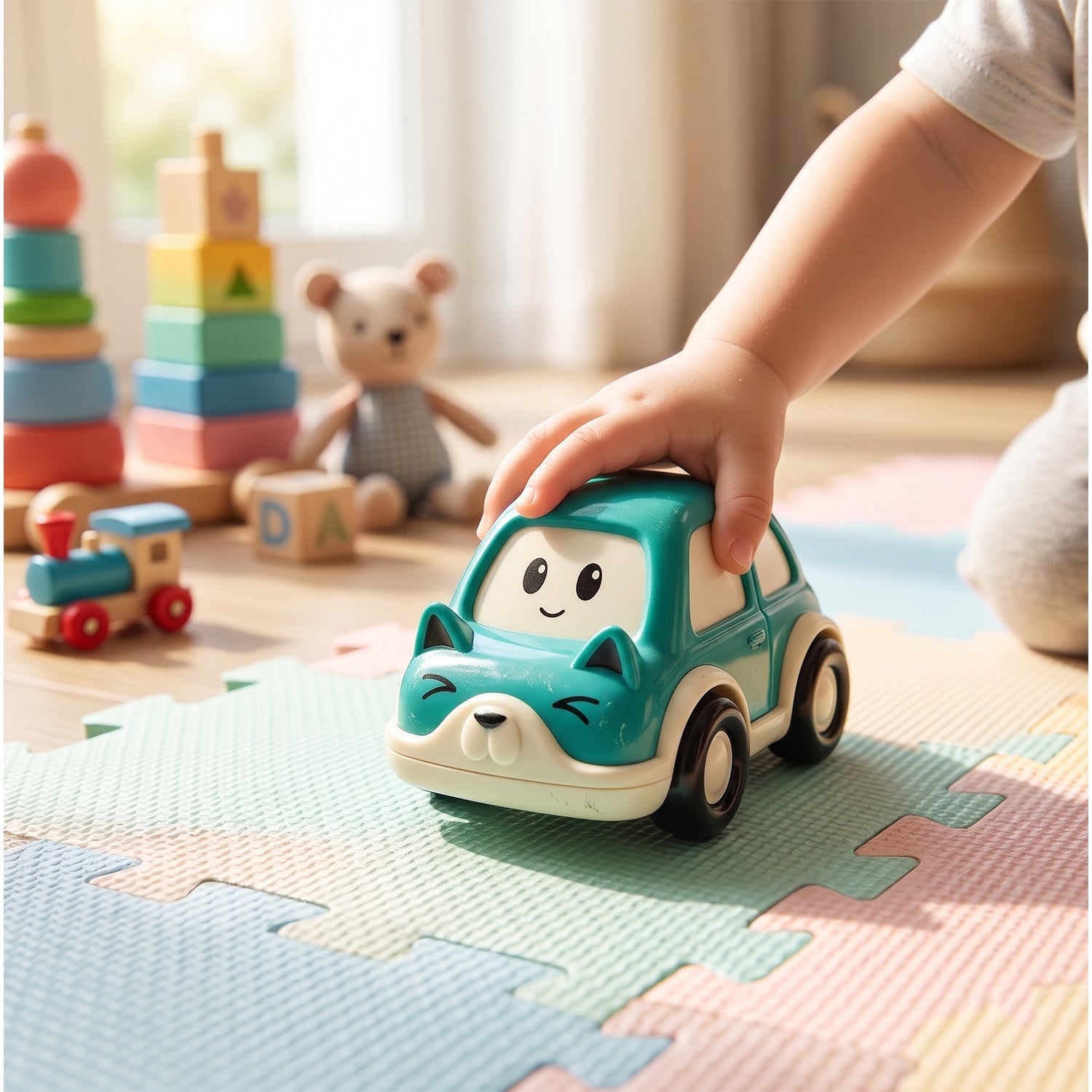 Various colorful small toy cars for toddlers